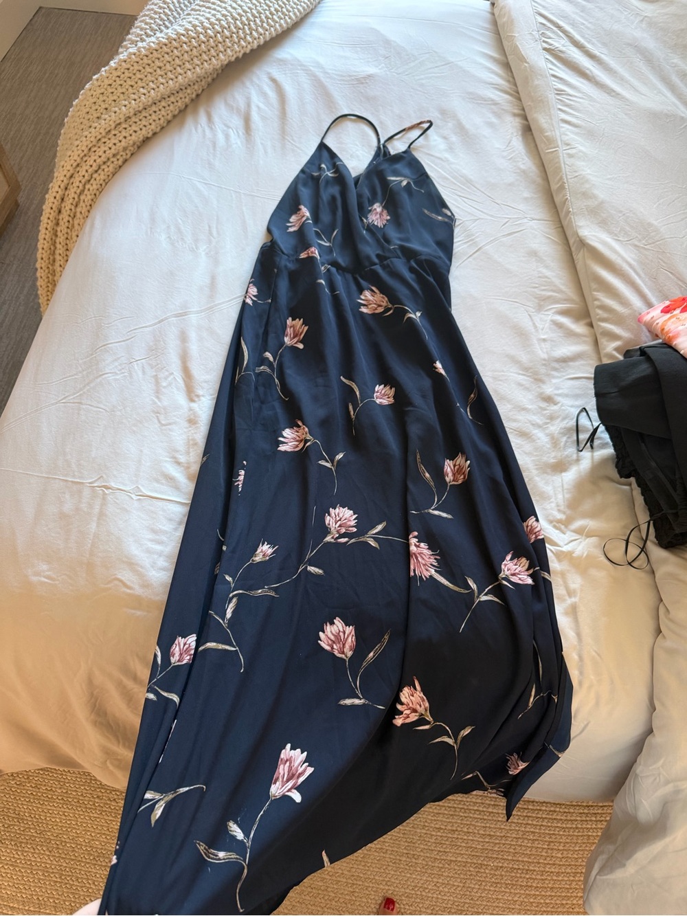 Lush Navy Maxi Dress with Pink Floral Print
